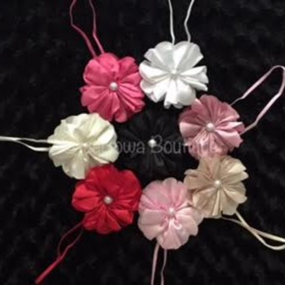 Hot Pink Satin Flower w/ Pearl Center Headband - Picture 2 of 2